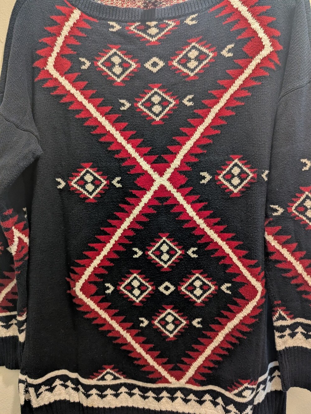 Ralph Lauren Black Aztec-Pattern Tunic Sweater w/ Red Accents Long Sleeves- L - Picture 6 of 15